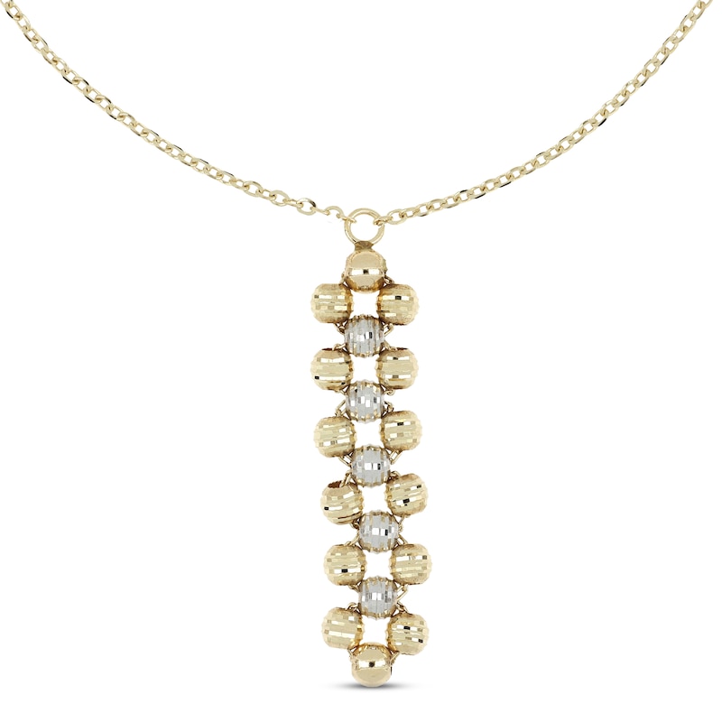 Diamond-cut Bead Drop Necklace 14K Two-Tone Gold 18"