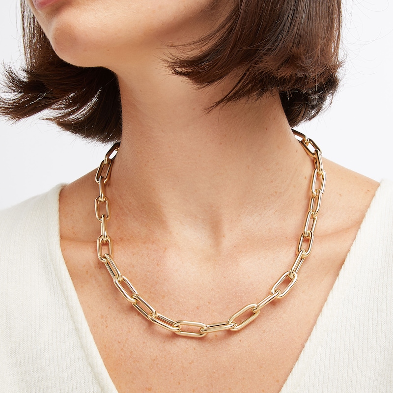 Hollow Paperclip Necklace 14K Yellow Gold 20"