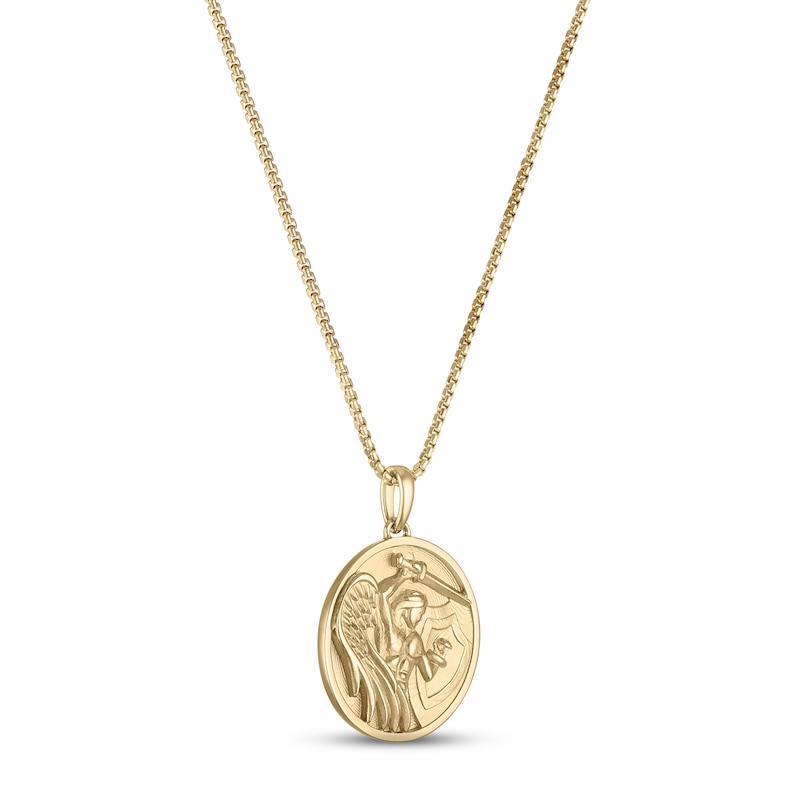 Men's Angel Warrior Medallion Necklace 10K Yellow Gold 22"