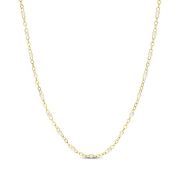 White Enamel Disc Curb Chain Necklace 14K Yellow Gold 18"