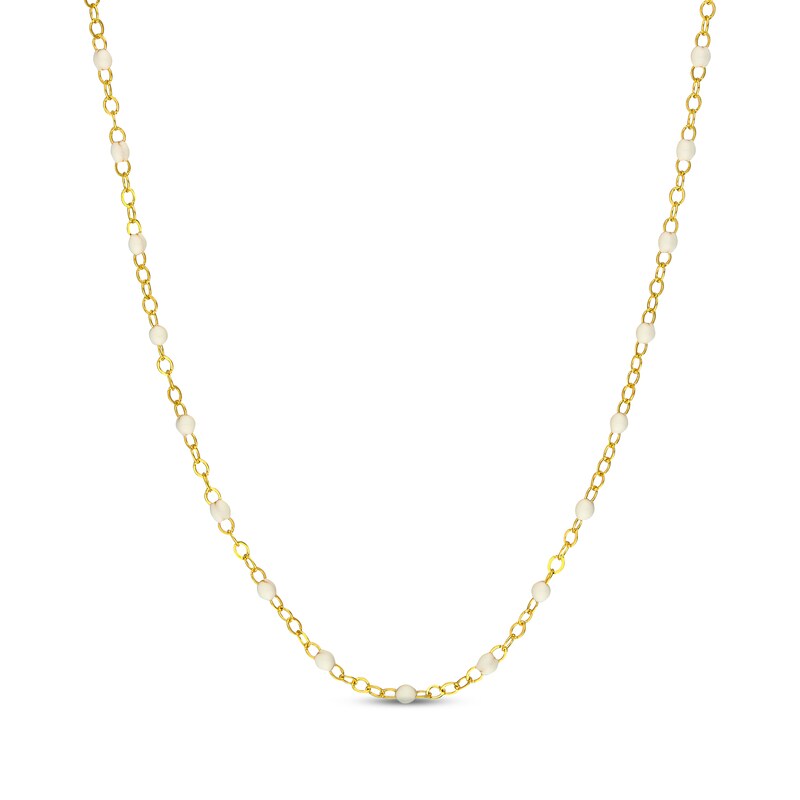 Main Image 1 of White Enamel Disc Curb Chain Necklace 14K Yellow Gold 18&quot;