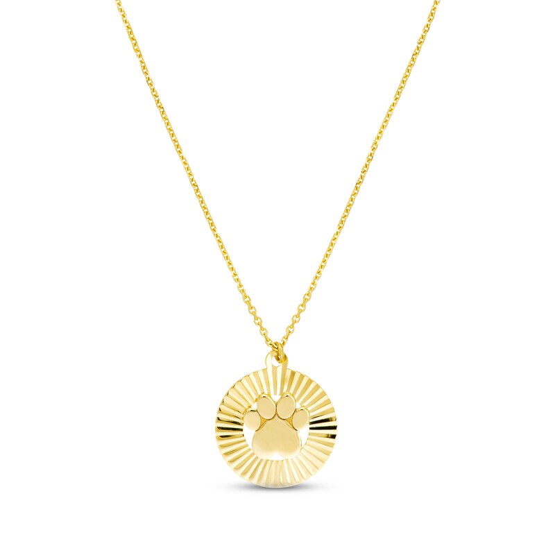 Main Image 1 of Paw Print Disc Necklace 14K Yellow Gold 18"
