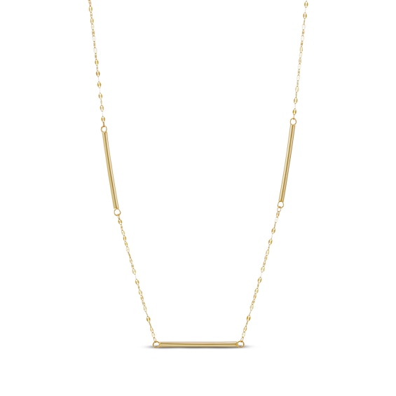 Bar Station Chain Necklace 10K Yellow Gold 18”