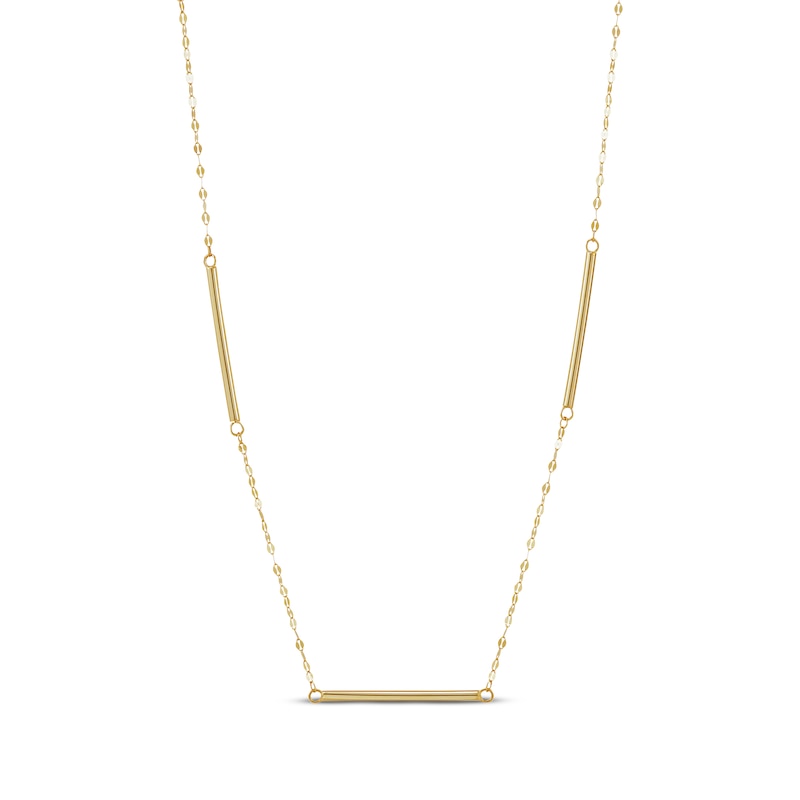 Bar Station Chain Necklace 10K Yellow Gold 18”