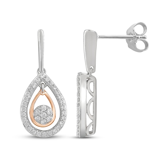 Round-Cut Diamond Teardrop Earrings 1/4 ct tw Sterling Silver & 10K Rose Gold