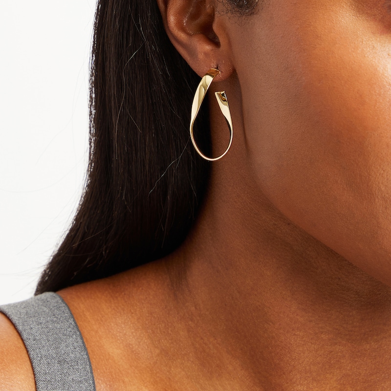 Main Image 4 of Ribbon Swirl Hoop Earrings 10K Yellow Gold