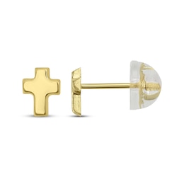 Children's Puffed Cross Stud Earrings 14K Yellow Gold