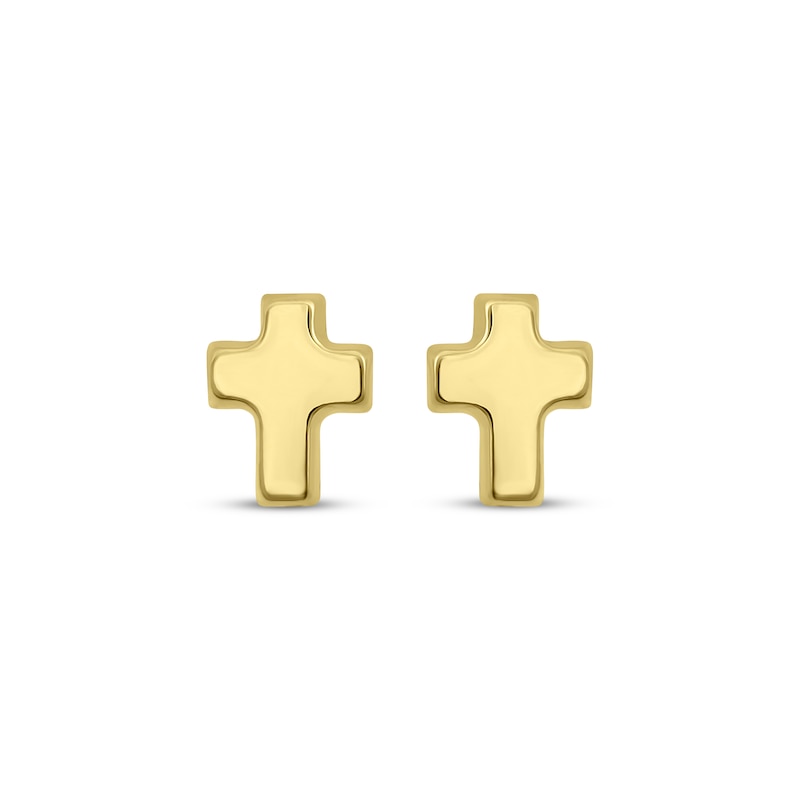 Children's Puffed Cross Stud Earrings 14K Yellow Gold Kay