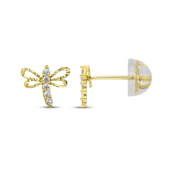 Children's Cubic Zirconia Dragonfly Stud Earrings 14K Yellow Gold