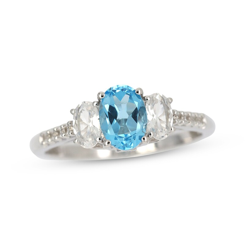 Main Image 1 of Oval-Cut Swiss Blue Topaz & White Lab-Created Sapphire Ring Sterling Silver
