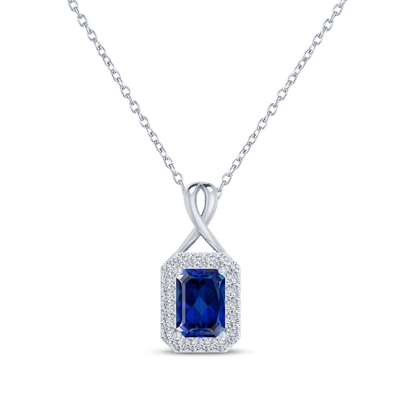 Octagon-Cut Blue Lab-Created Sapphire & White Lab-Created Sapphire ...