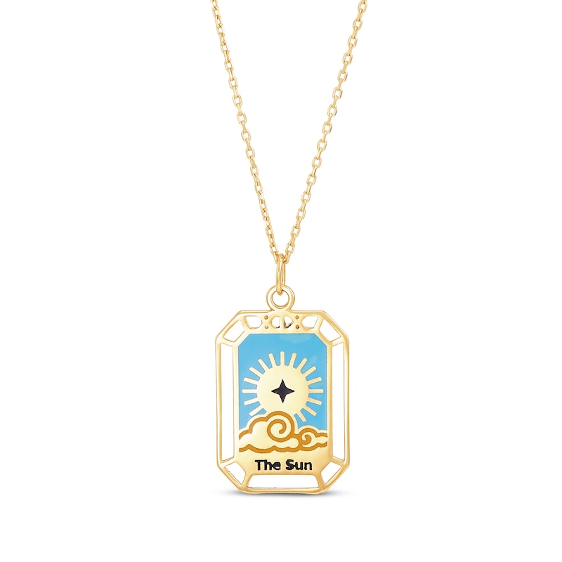 Main Image 1 of &quot;The Sun&quot; Tarot Card Enamel Necklace 10K Yellow Gold 18&quot;