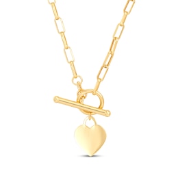 Heart Toggle Paperclip Necklace 14K Yellow Gold 17"