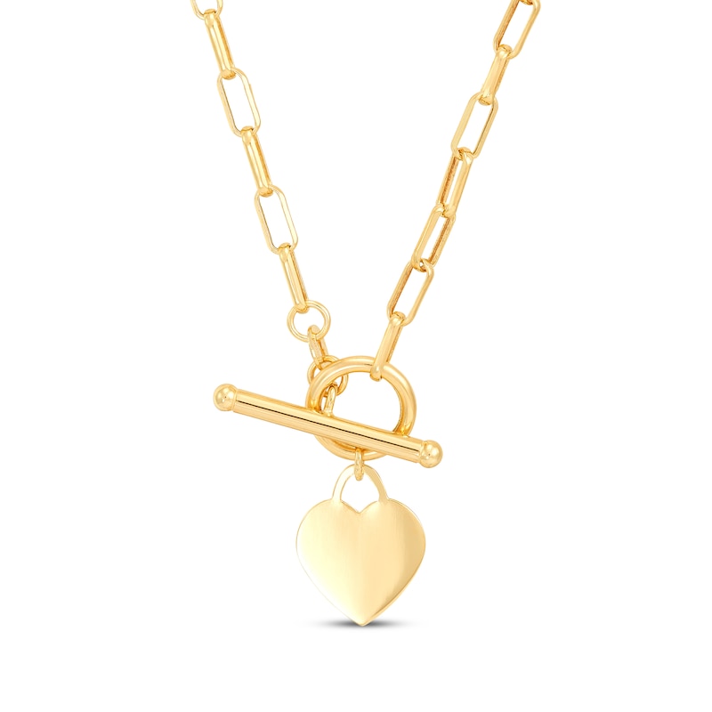 Heart Toggle Paperclip Necklace 14K Yellow Gold 17"