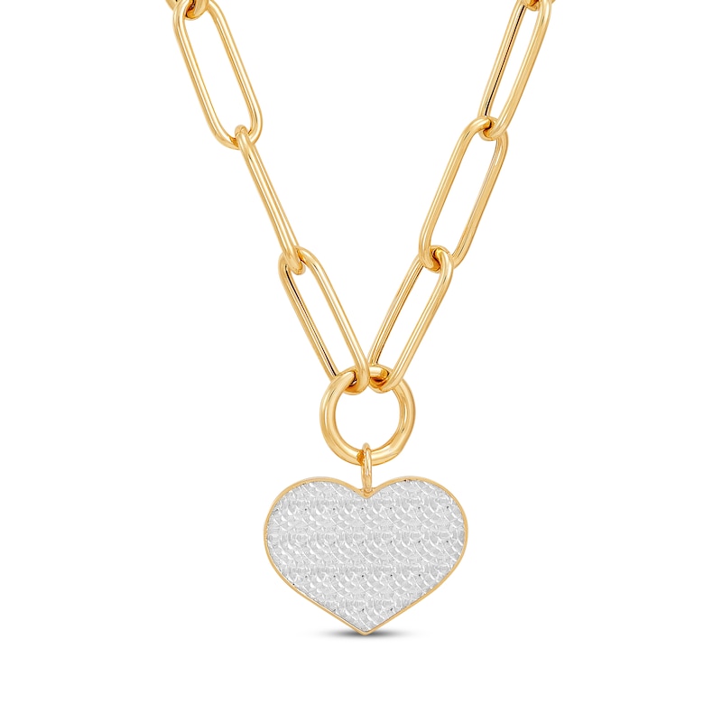 Diamond-Cut Heart Paperclip Necklace 14K Yellow Gold 18"