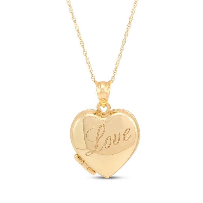 Main Image 1 of &quot;Love&quot; Engraved Heart Locket 10K Yellow Gold 18&quot;