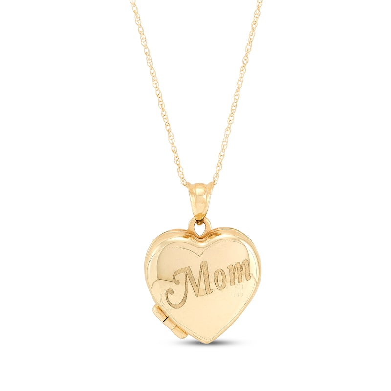 "Mom" Engraved Heart Locket 10K Yellow Gold 18"