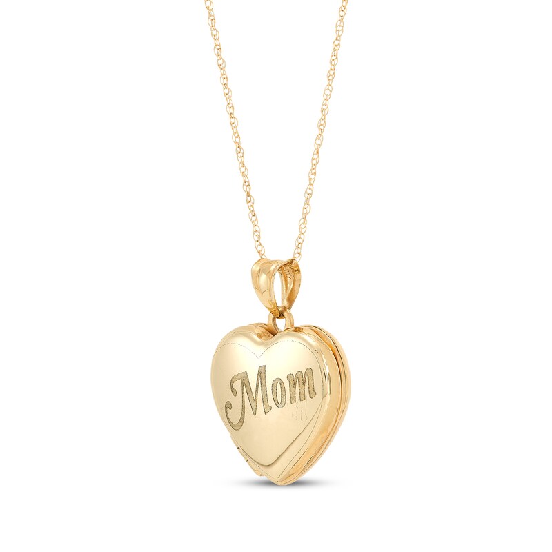 "Mom" Engraved Heart Locket 10K Yellow Gold 18"