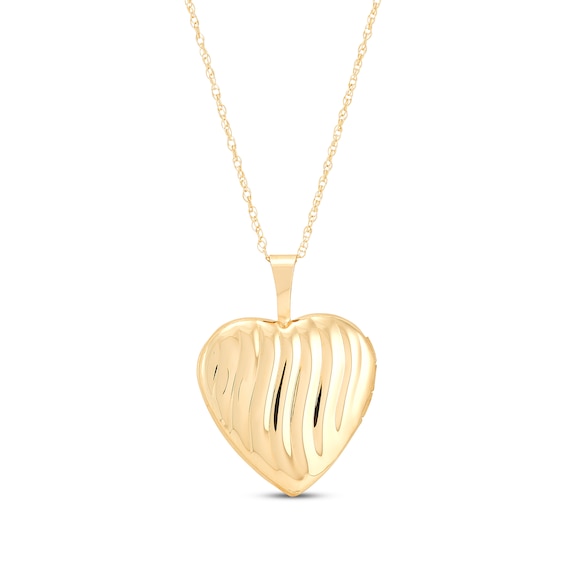 Textured Polished Heart Locket 10K Yellow Gold 18"