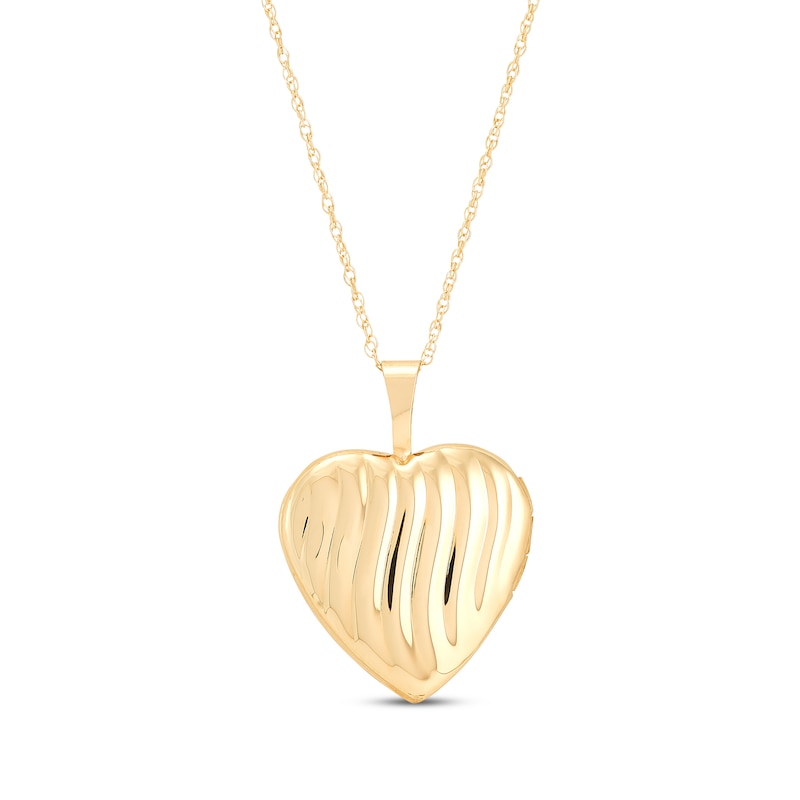 Main Image 1 of Textured Polished Heart Locket 10K Yellow Gold 18&quot;