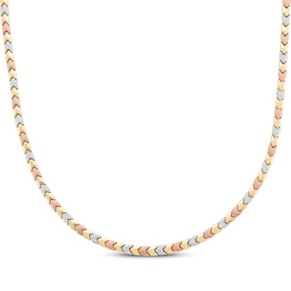 Chevron Link Necklace 10K Tri-Tone Gold 18"
