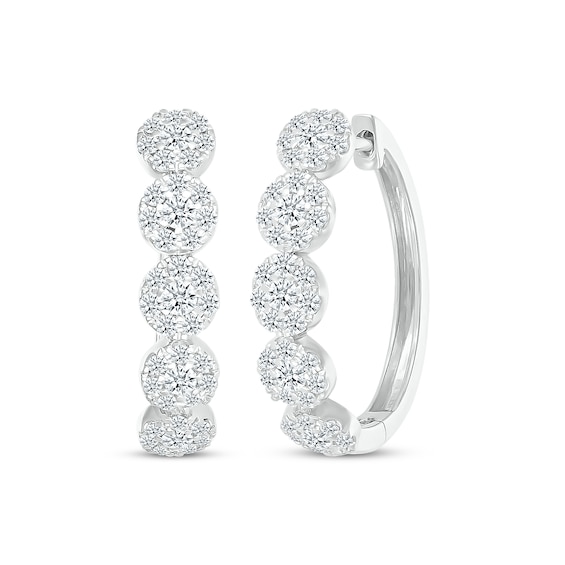 Diamond Halo Hoop Earrings 1 ct tw 10K White Gold