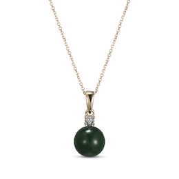 Jade Bead & Diamond Accent Necklace 14K Yellow Gold 18"