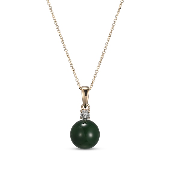 Jade Bead & Diamond Accent Necklace 14K Yellow Gold 18"