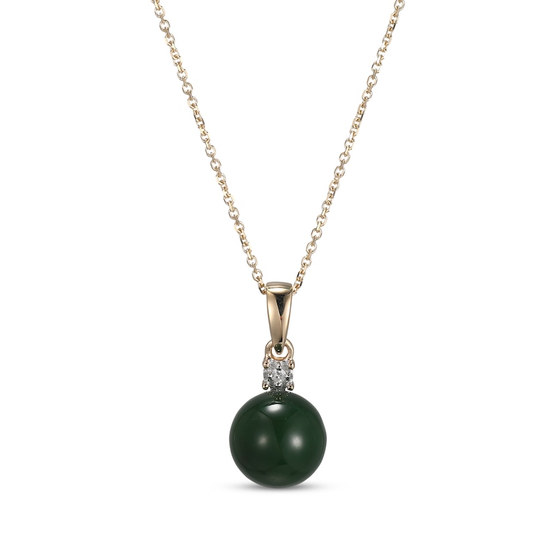 Main Image 1 of Jade Bead & Diamond Accent Necklace 14K Yellow Gold 18&quot;