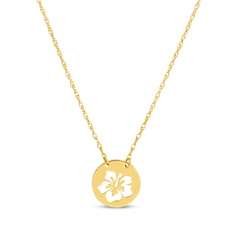Main Image 1 of Hibiscus Flower Cutout Charm Necklace 14K Yellow Gold 18&quot;