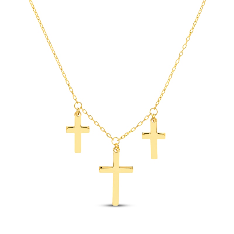 Triple Cross Dangle Necklace 14K Yellow Gold 18