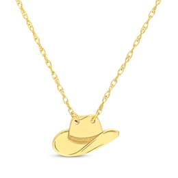 Cowboy Hat Necklace 14K Yellow Gold 18"