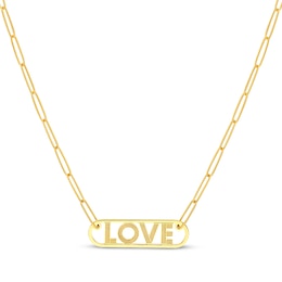 Love Paperclip Necklace Hollow 14K Yellow Gold 18"