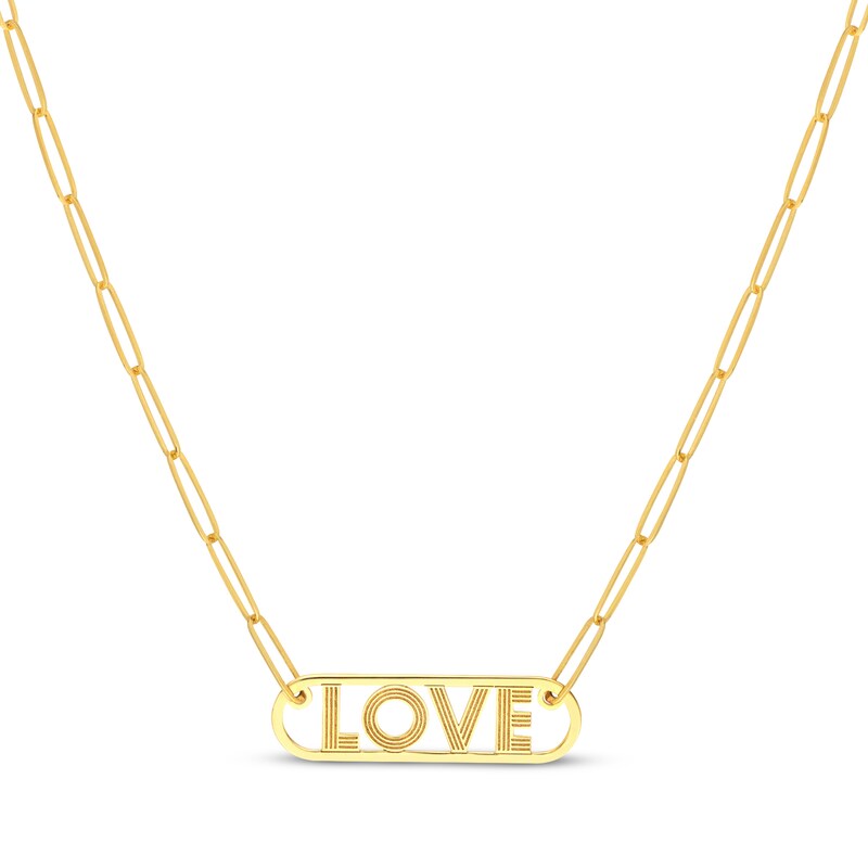 Main Image 1 of Love Paperclip Necklace Hollow 14K Yellow Gold 18&quot;