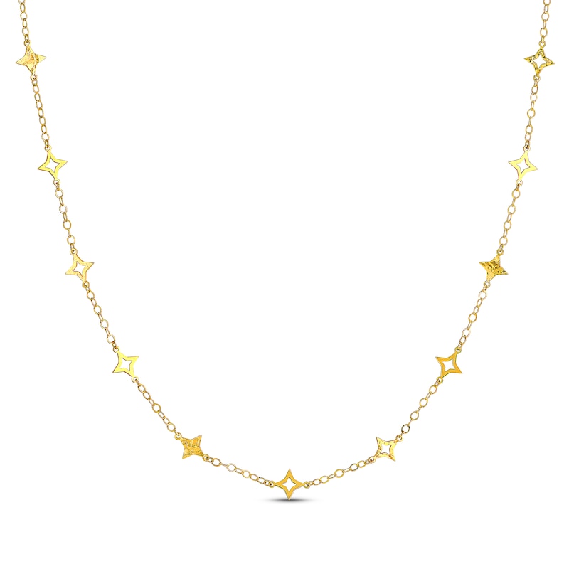 Four-Point Star Station Necklace 14K Yellow Gold 18