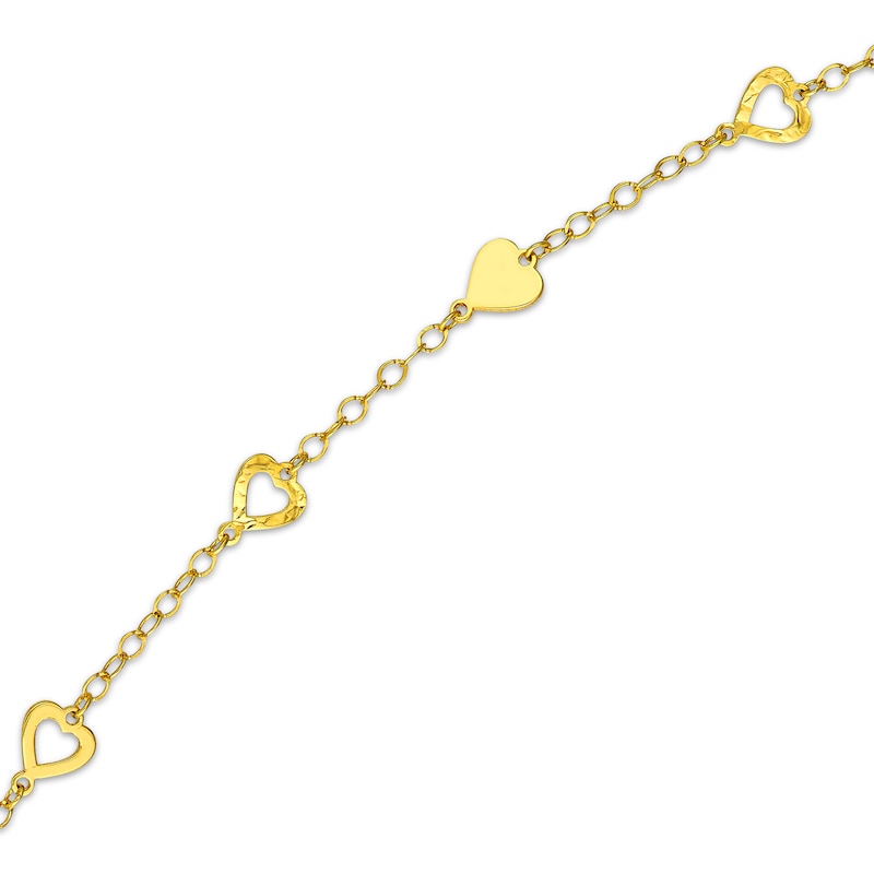 Hearts Station Necklace 14K Yellow Gold 18