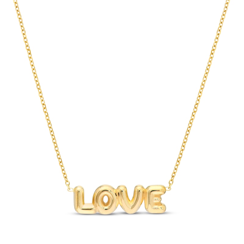 Main Image 1 of &quot;Love&quot; Bubble Letters Necklace 14K Yellow Gold 20&quot;