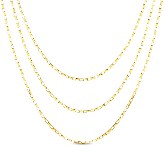 Three-Strand Solid Box Chain Necklace 14K Yellow Gold 18"