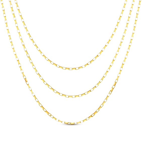 Three-Strand Box Chain Necklace Solid 14K Yellow Gold 18"