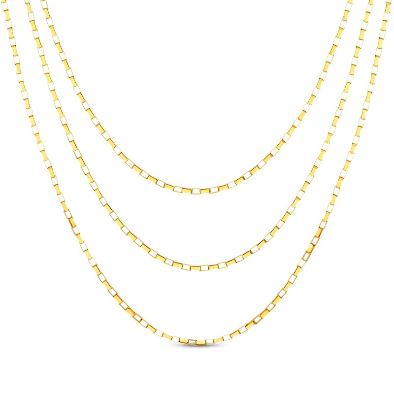Main Image 1 of Three-Strand Box Chain Necklace Solid 14K Yellow Gold 18&quot;