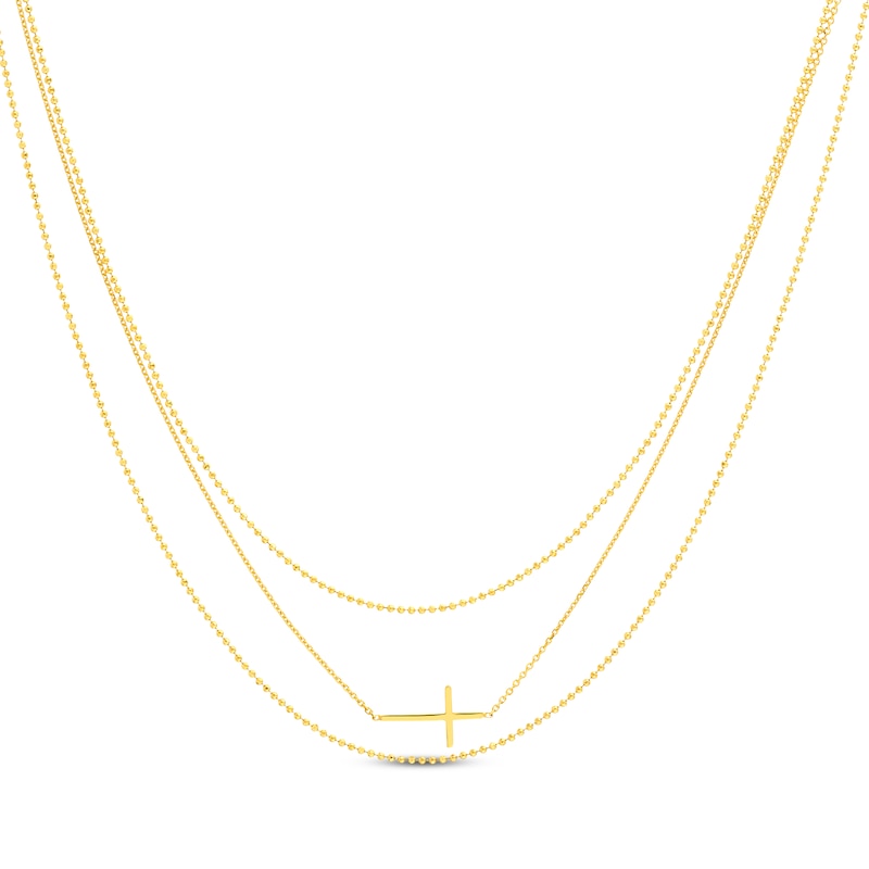 Main Image 1 of Three-Strand Sideways Cross Necklace 14K Yellow Gold 18&quot;