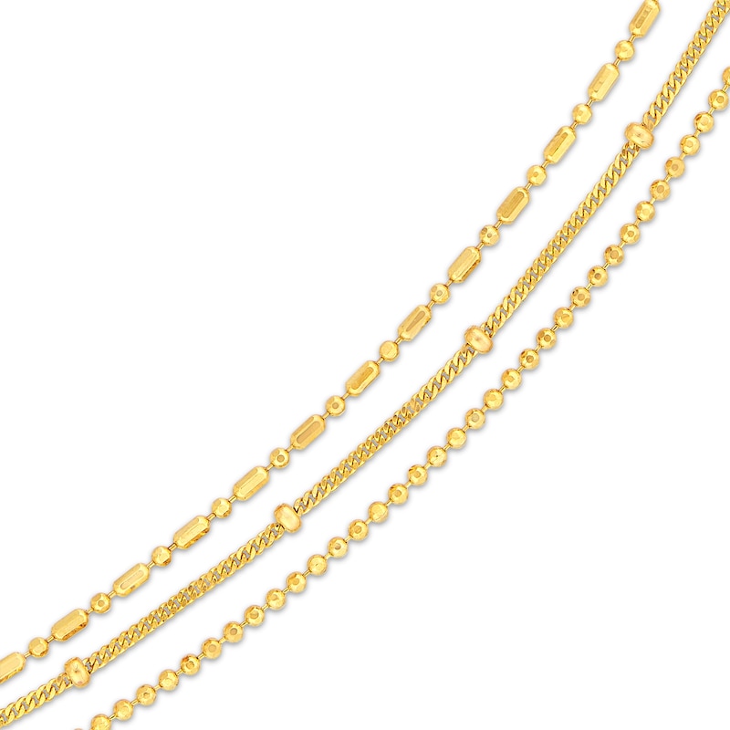 Main Image 2 of Mixed Bead Three-Strand Chain Necklace Solid 14K Yellow Gold 18&quot;