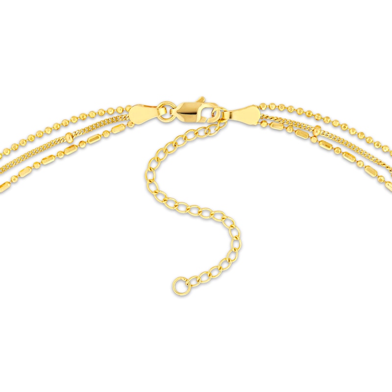 Main Image 3 of Mixed Bead Three-Strand Chain Necklace Solid 14K Yellow Gold 18&quot;