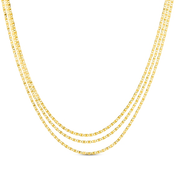 Layered Solid Valentino Chain Necklace 14K Yellow Gold 18"