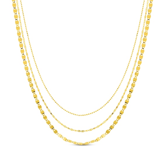 Three-Strand Chain Necklace Solid 14K Yellow Gold 18"