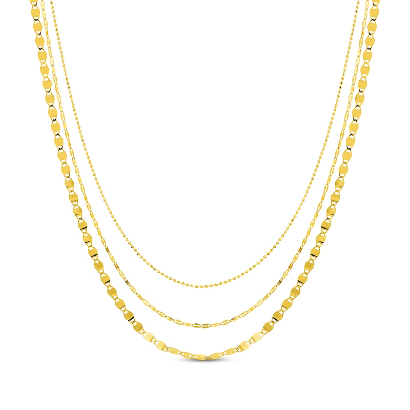 Main Image 1 of Three-Strand Chain Necklace Solid 14K Yellow Gold 18&quot;