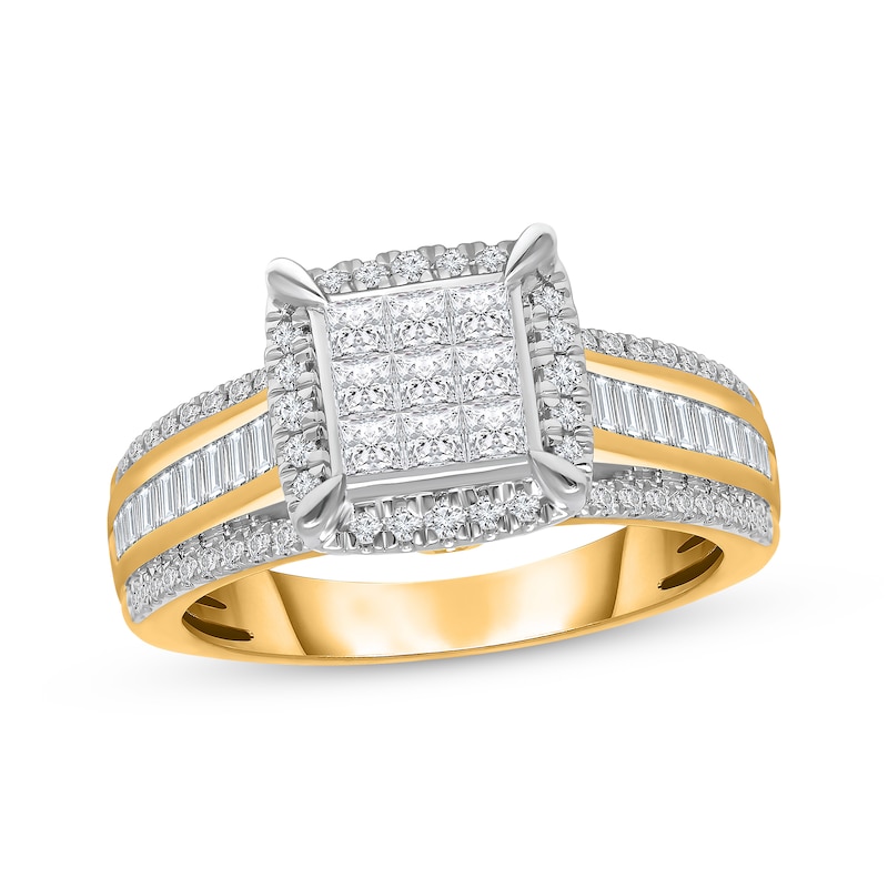 Main Image 1 of Princess-Cut Multi-Diamond Square Frame Engagement Ring 1 ct tw 10K Yellow Gold