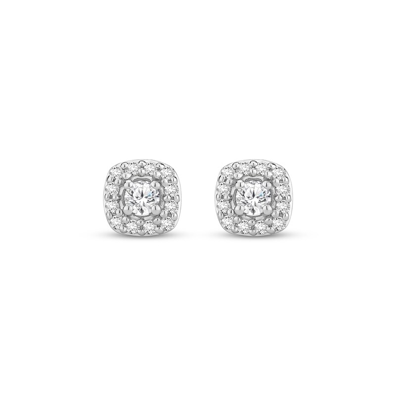 Main Image 2 of Diamond Cushion-Shaped Halo Stud Earrings 1/4 ct tw 10K White Gold