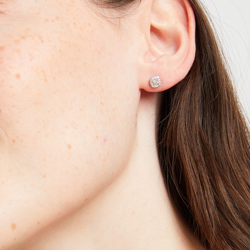 Main Image 3 of Diamond Cushion-Shaped Halo Stud Earrings 1/4 ct tw 10K White Gold