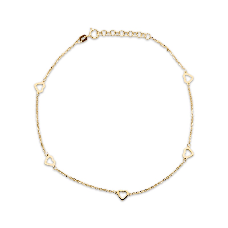 Main Image 1 of Heart Anklet 10K Yellow Gold 10&quot;